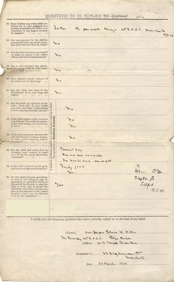 Large size image of Case 9621 1. Application to Waifs and Strays' Society  30 March 1903
 page 2