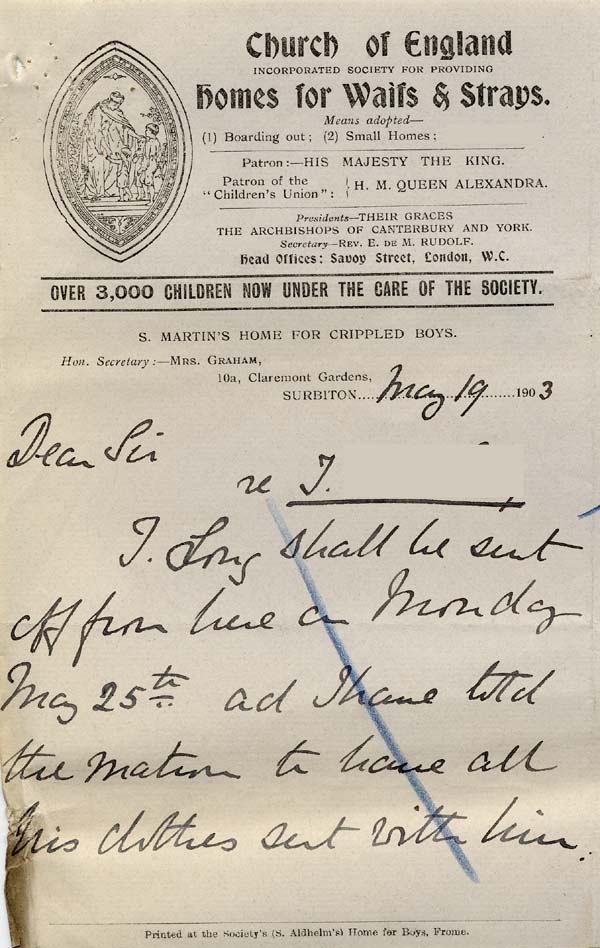 Large size image of Case 9627 7. Letter from Mrs M.B. Graham of St Martin's requesting further information about J.  19 May 1903
 page 1