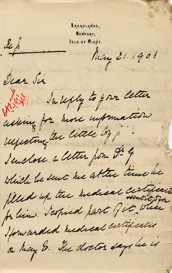 Large size image of Case 9627 10. Letter from Mary Mortimer  21 May 1903, copy made 22 May 1903
 page 1