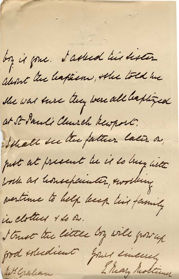 Large size image of Case 9627 14. Letter from Mary Mortimer referring to J's baptism  4 June 1903
 page 2