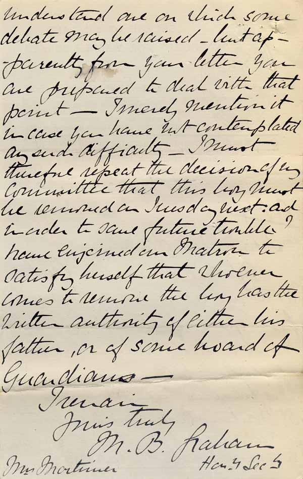 Large size image of Case 9627 22. Letter from Mrs Graham declining the above request and reiterating the need for J's prompt removal  7 August 1903
 page 2