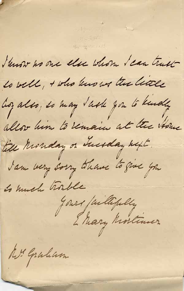 Large size image of Case 9627 23. Letter from Mary Mortimer seeking to postpone collecting J. for a few days  13 August 1903
 page 2