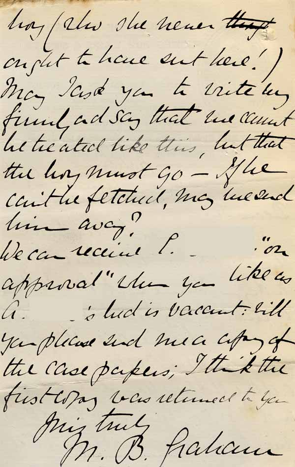 Large size image of Case 9627 24. Letter from Mrs Graham to Revd Edward Rudolf complaining about Mary Mortimer's delay in removing J.  13 August 1903
 page 2