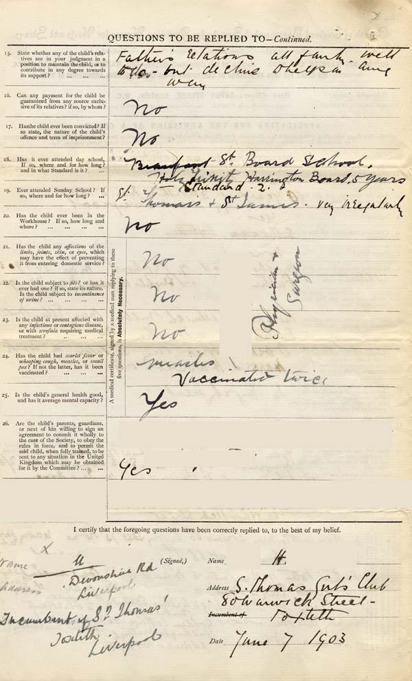Large size image of Case 9646 1. Application to Waifs and Strays' Society  7 June 1903
 page 2