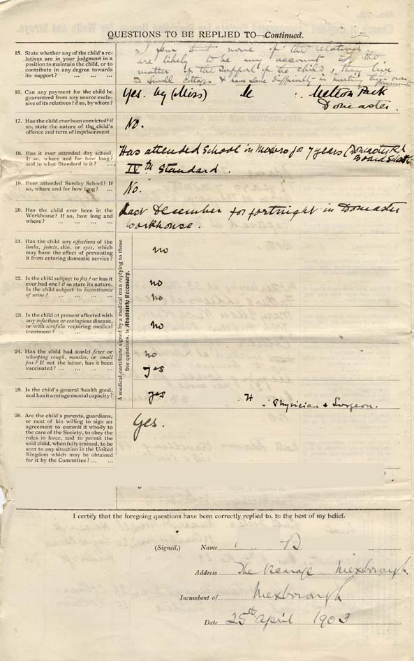 Large size image of Case 9653 1. Application to the Waifs and Strays' Society  25 April 1903
 page 2
