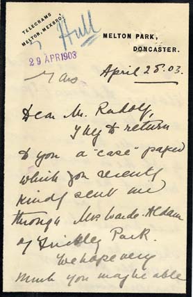 Large size image of Case 9653 2. Letter from Miss M. accompanying the application  25 April 1903
 page 1