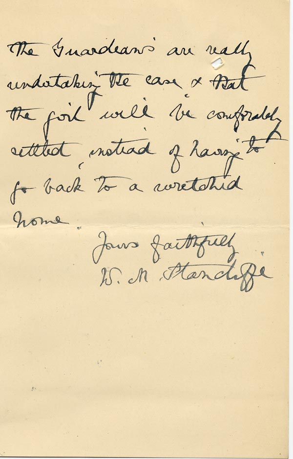 Large size image of Case 9662 19. Letter from Miss Stancliffe reporting that the Guardians have accepted L's case and the parents consent has been obtained  28 August 1910
 page 3