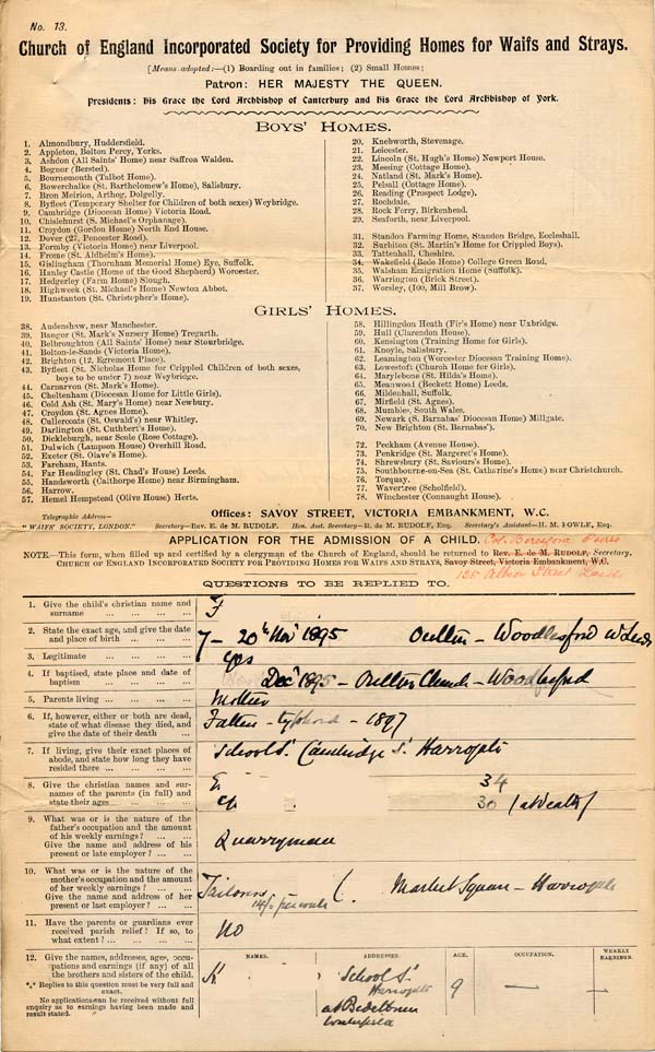 Large size image of Case 9697 1. Application to Waifs and Strays' Society  27 February 1903
 page 1
