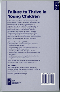 Back cover of 'Failure to Thrive in Young Children' by Jane A Batchelor