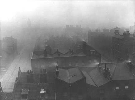 In the nineteenth century the air around London was heavily polluted by industrial smoke and factory pollution. The smog made the city a very dark and unhealthy place to live.