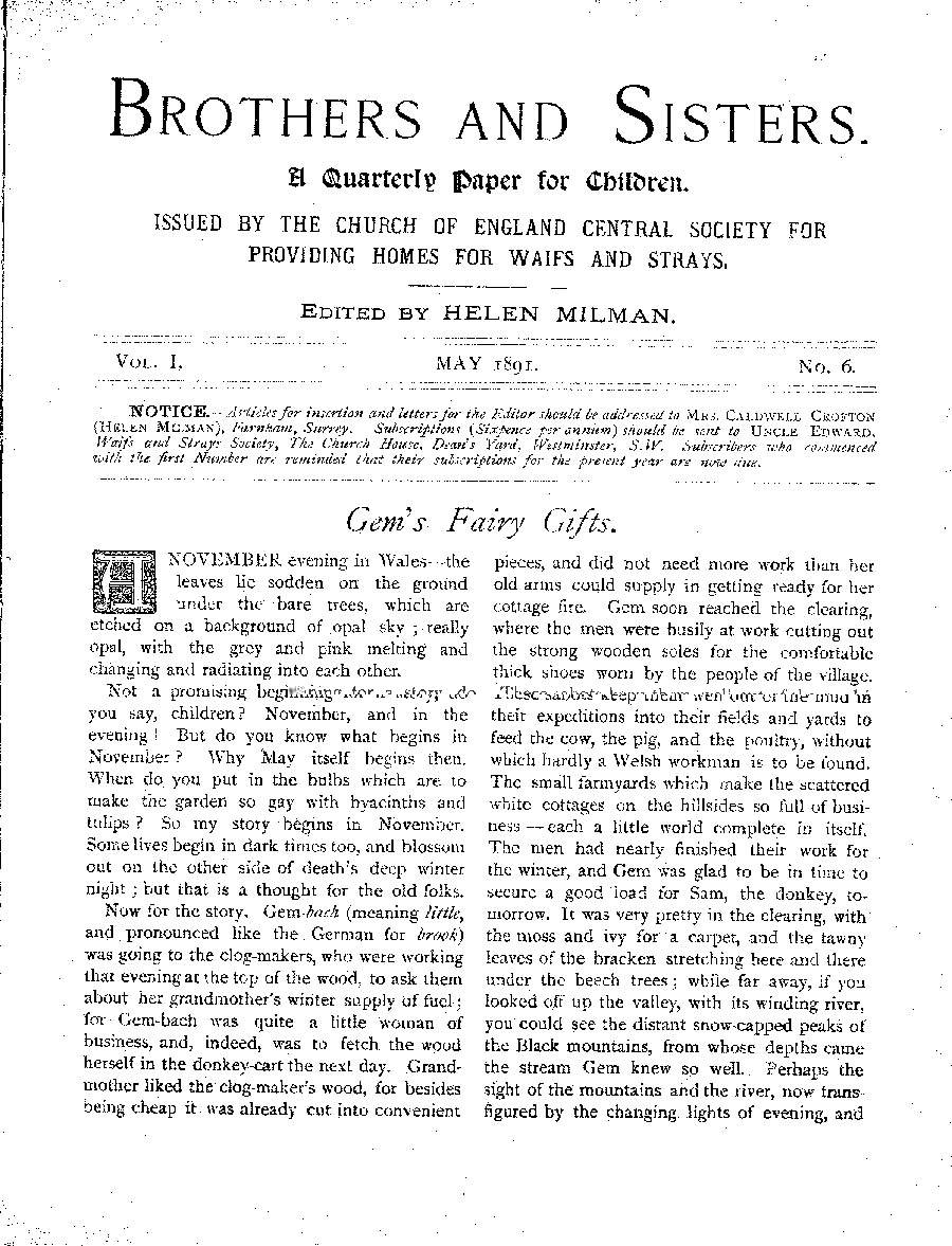 Brothers and Sisters May 1891 - page 1