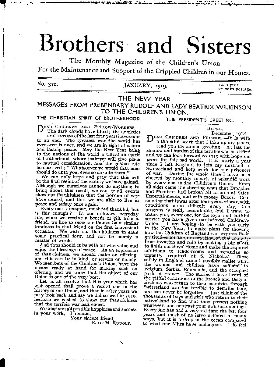 Brothers and Sisters January 1919 - page 1