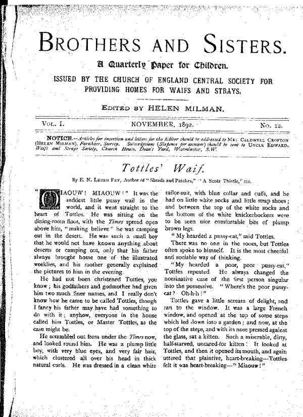 Brothers and Sisters November 1892 - page 1