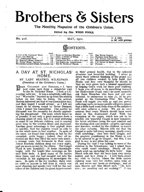 Brothers and Sisters May 1911 - page 1