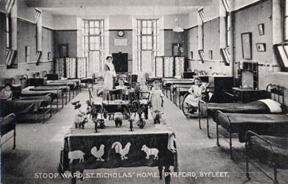 Not a thing on the floor! Tidiness was important to all of the Society's Homes, especially those for disabled children. If not accidents could occur. This ward at St Nicholas' was for those children who had a 'stoop' - or who could not stand up straight and had difficulty walking because they were born with something wrong with their spines.