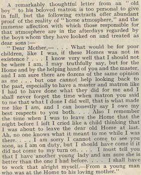 The masters and matrons of the homes effectively became the children's surrogate parents. Naturally, bonds were struck up between them. It was always an aim of the Society that the homes were like families for the children.