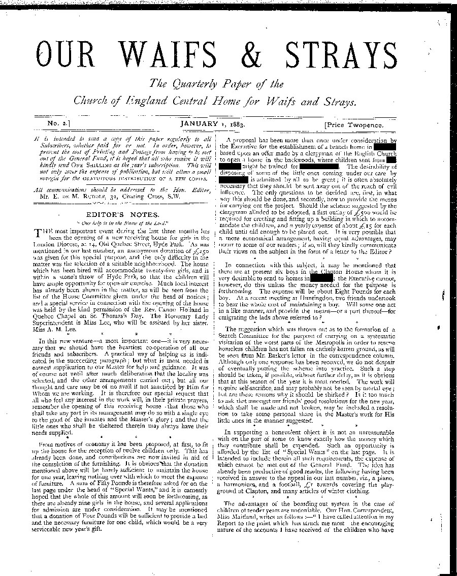 Our Waifs and Strays January 1883 - page 1