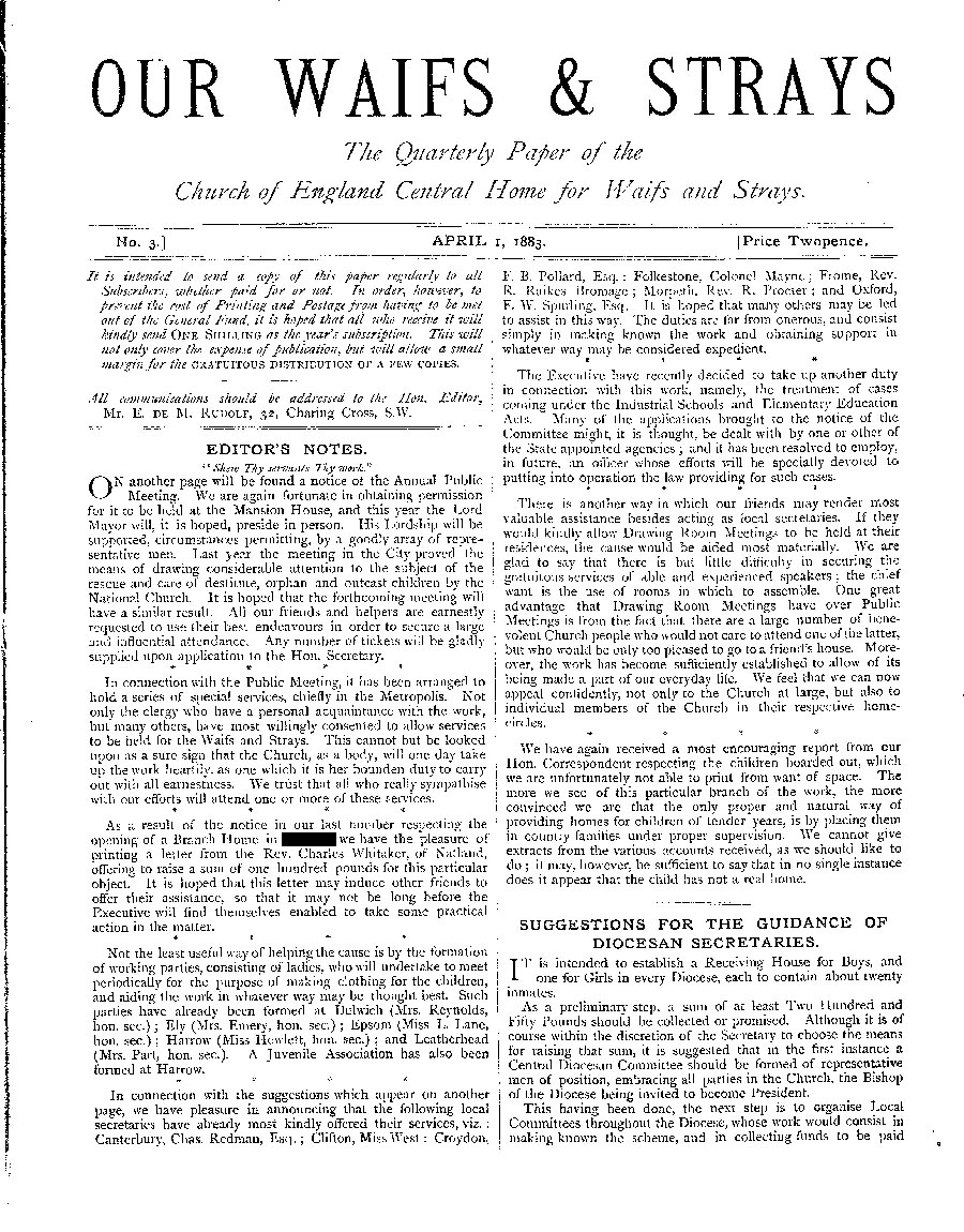 Our Waifs and Strays April 1883 - page 1