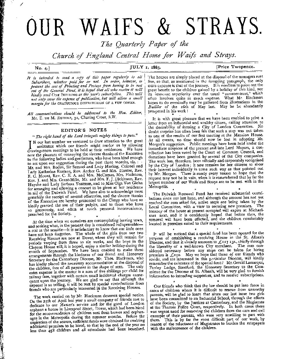 Our Waifs and Strays July 1883 - page 1