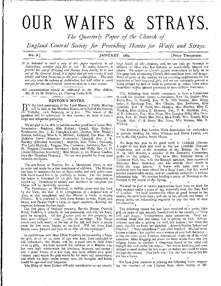 Our Waifs and Strays January 1884 - page 1