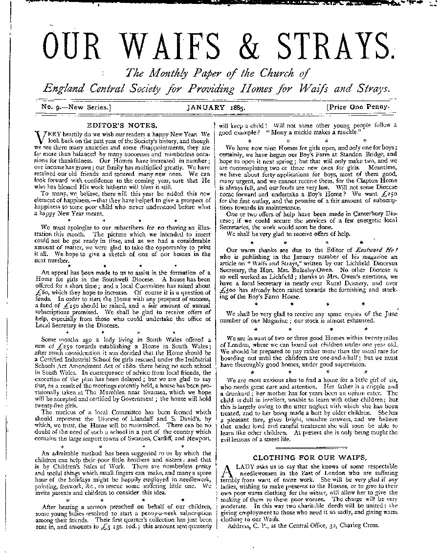 Our Waifs and Strays January 1885 - page 1