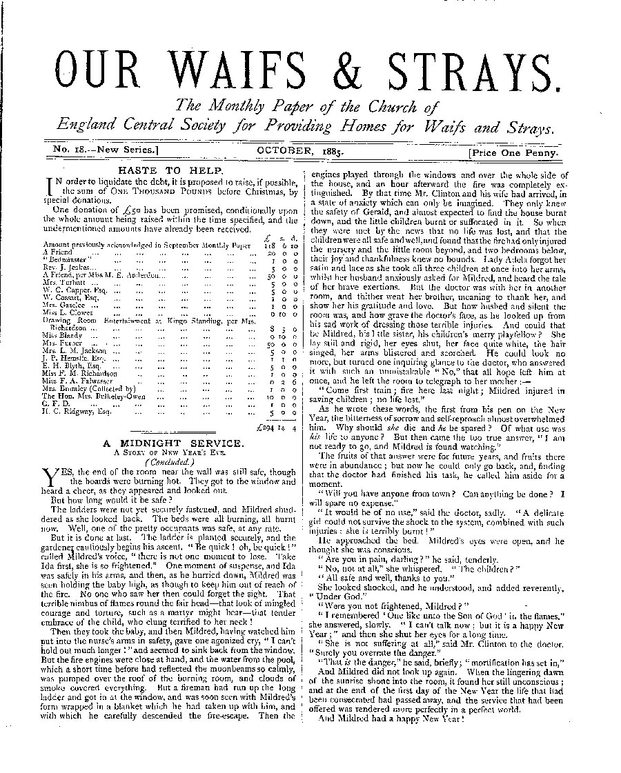 Our Waifs and Strays October 1885 - page 1