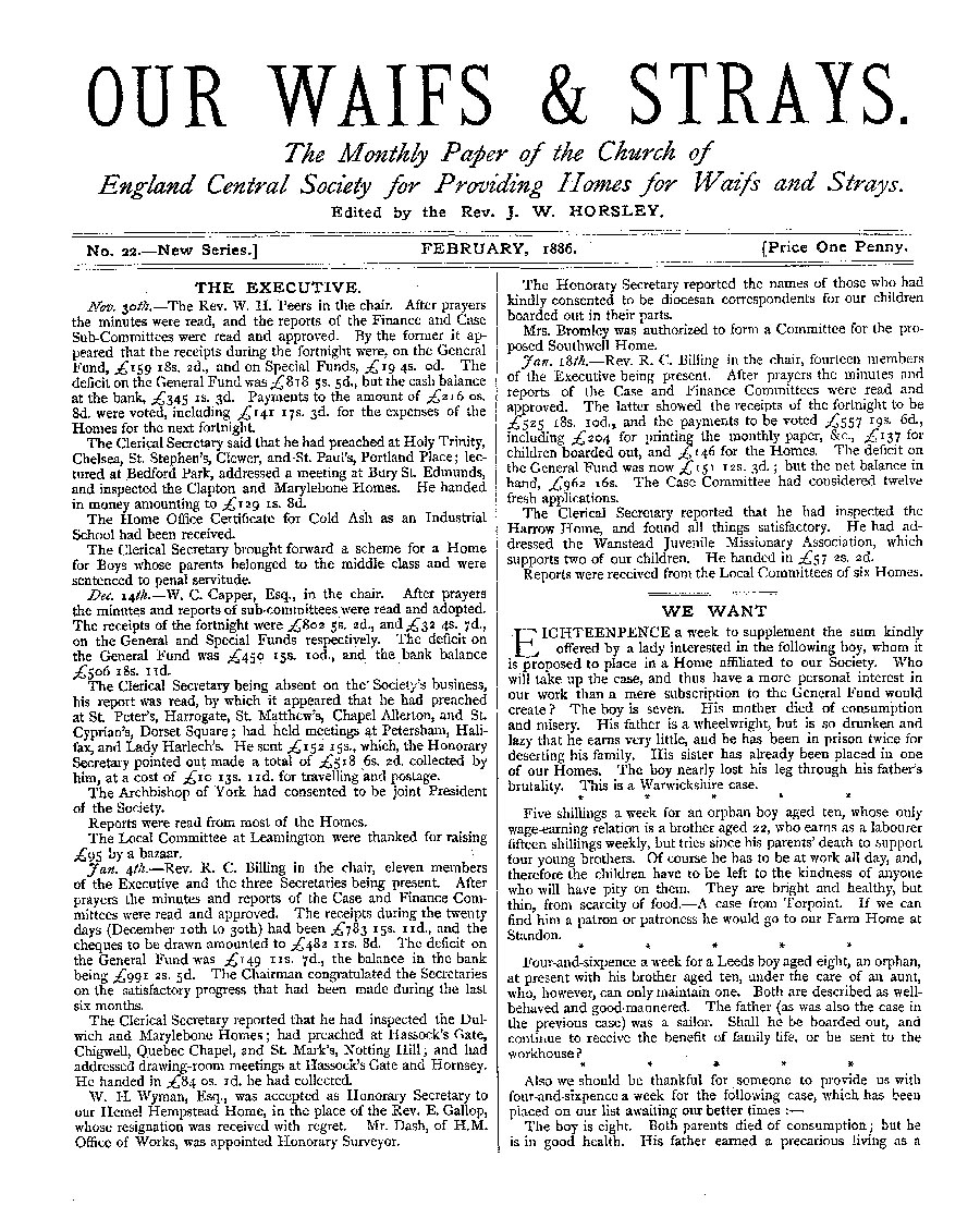 Our Waifs and Strays February 1886 - page 1