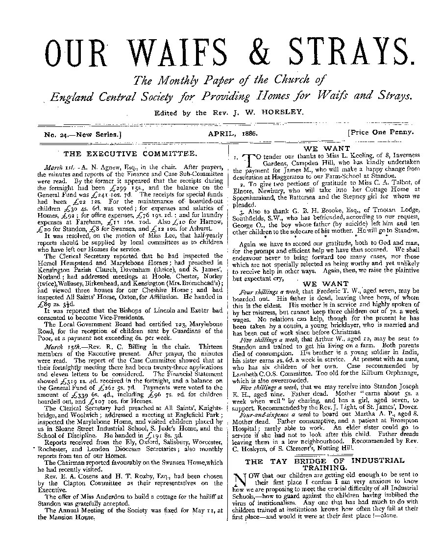 Our Waifs and Strays April 1886 - page 1
