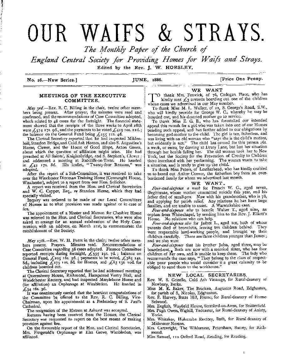 Our Waifs and Strays June 1886 - page 1