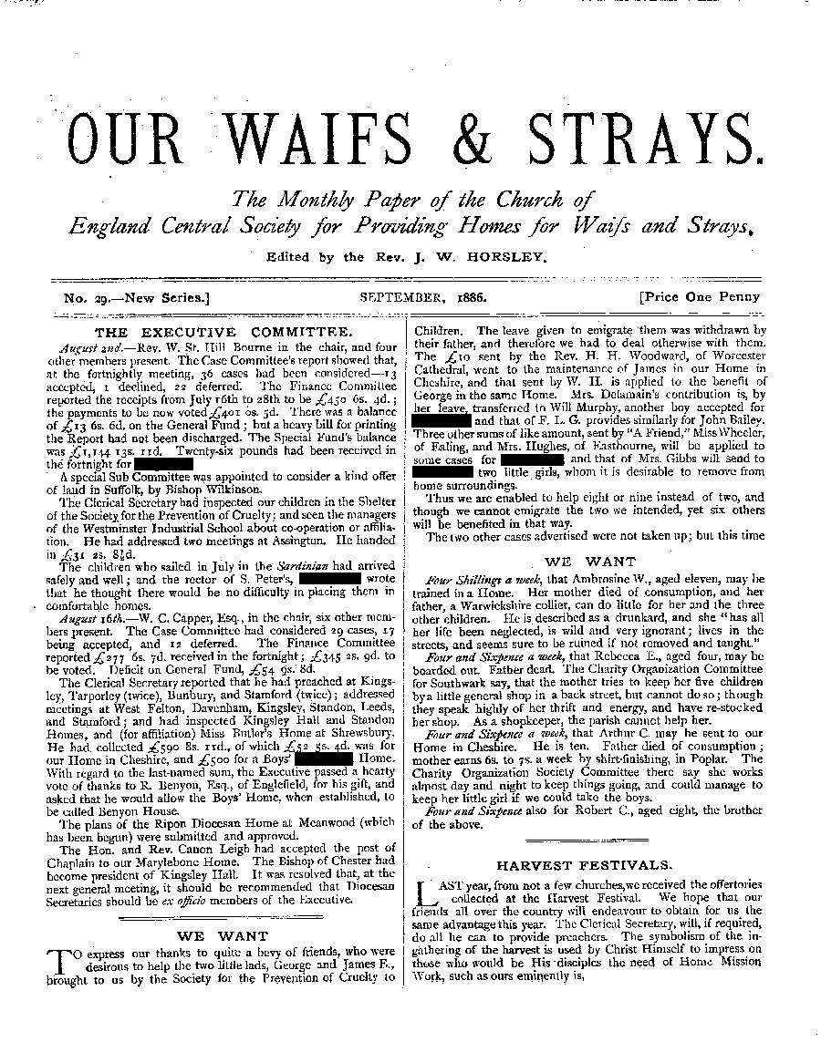 Our Waifs and Strays September 1886 - page 1