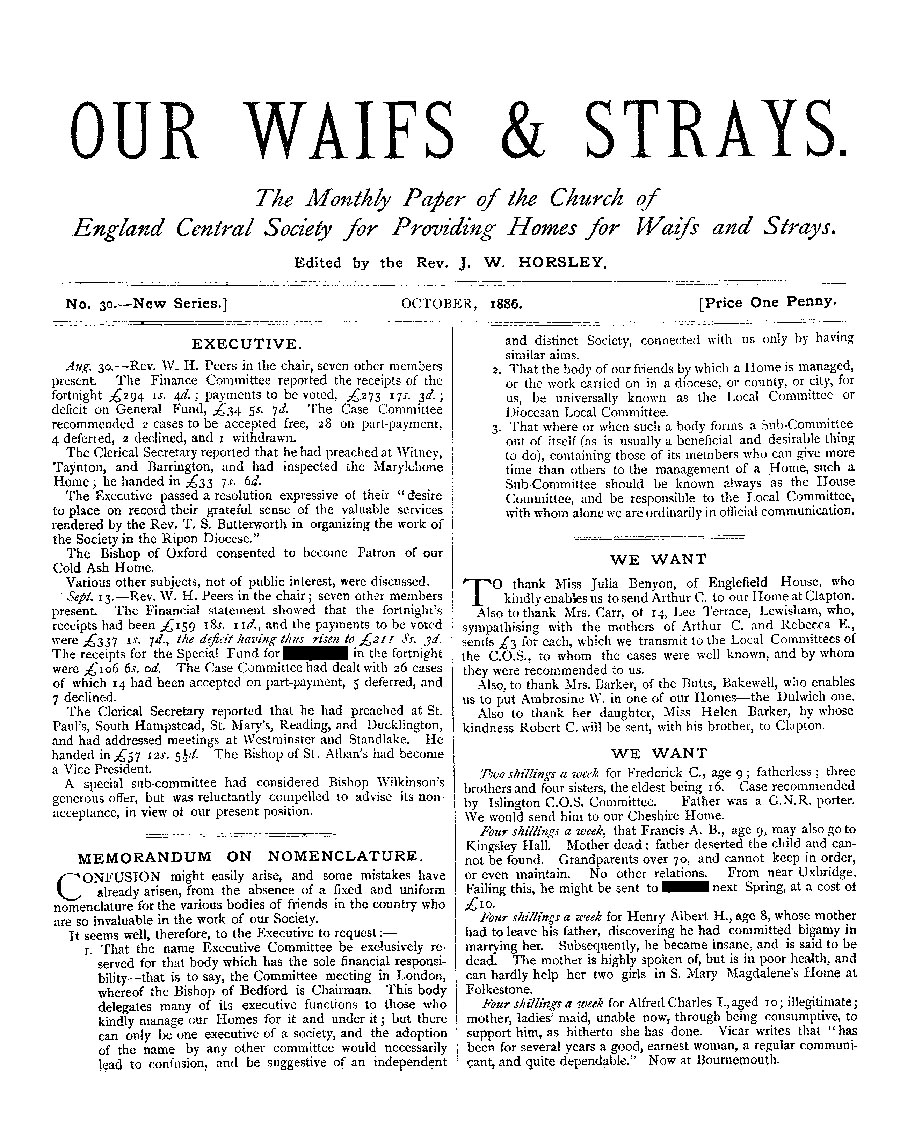 Our Waifs and Strays October 1886 - page 1