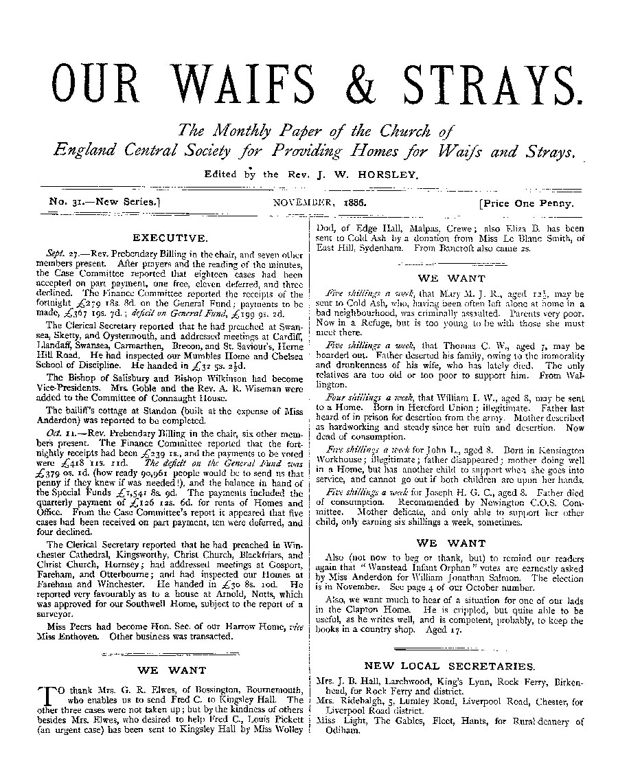 Our Waifs and Strays November 1886 - page 1