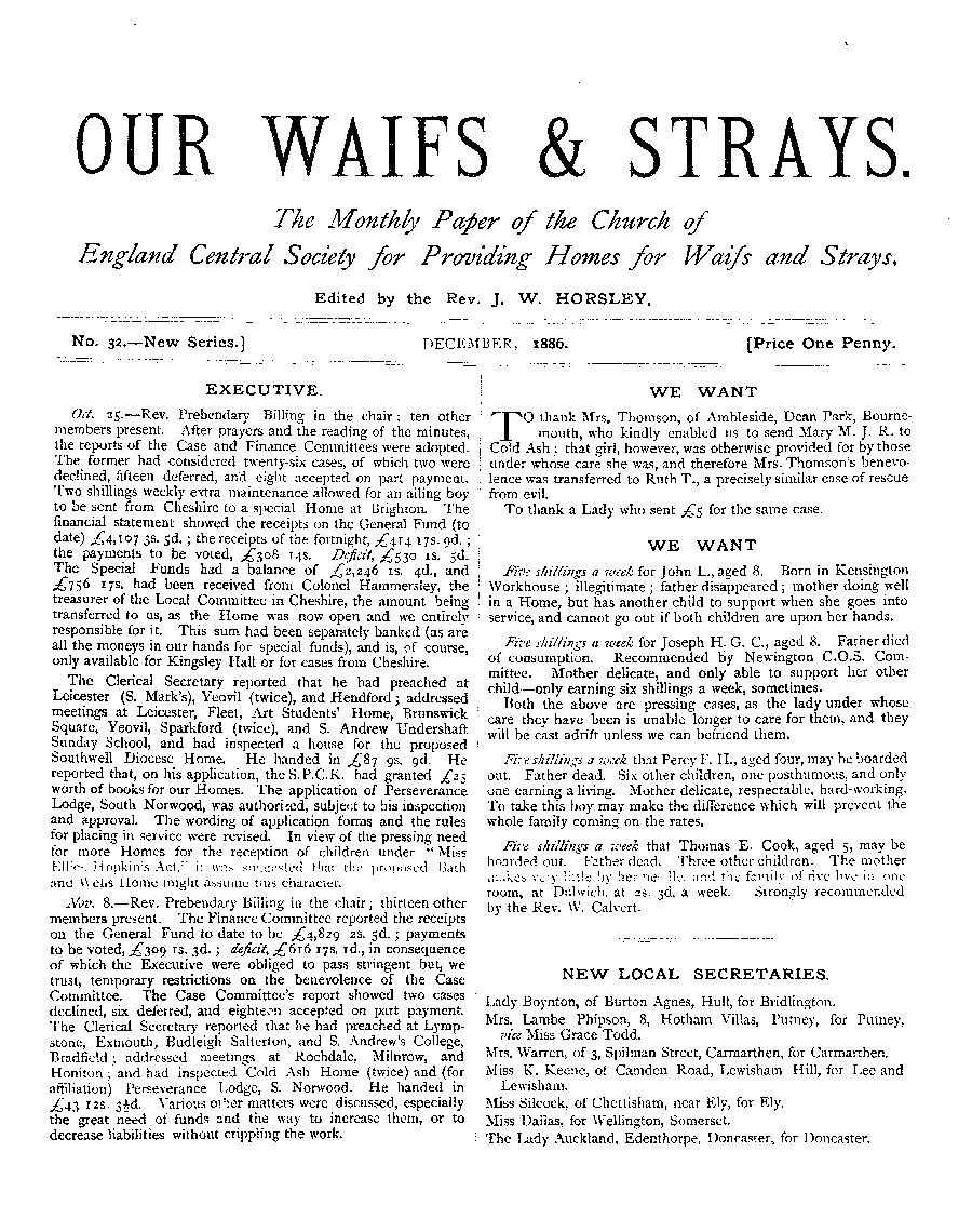 Our Waifs and Strays December 1886 - page 1