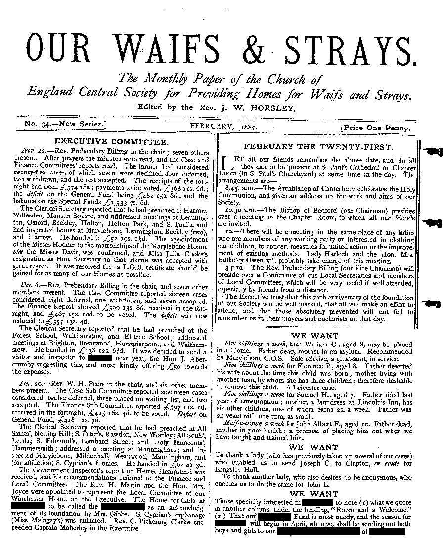 Our Waifs and Strays February 1887 - page 1