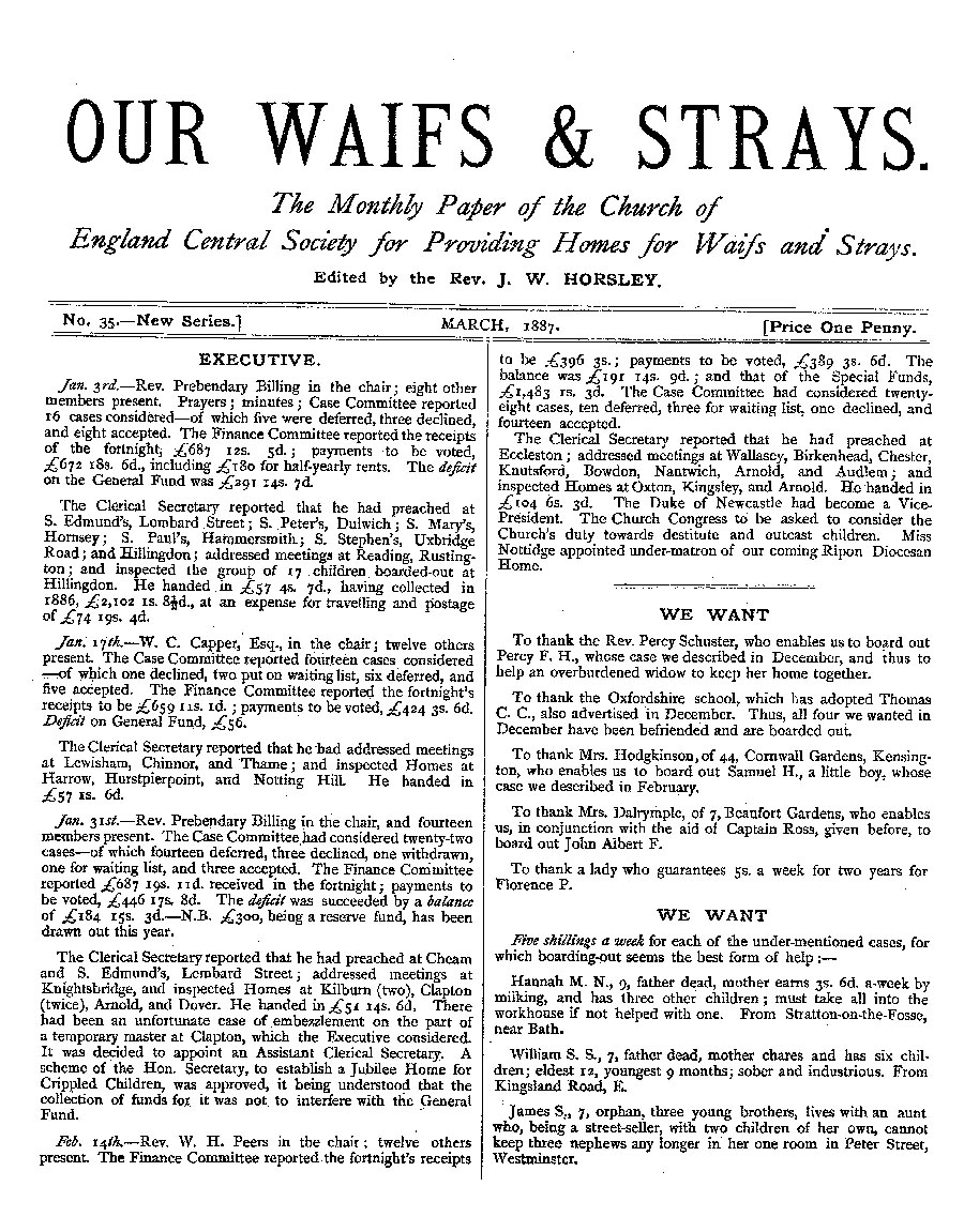 Our Waifs and Strays March 1887 - page 1