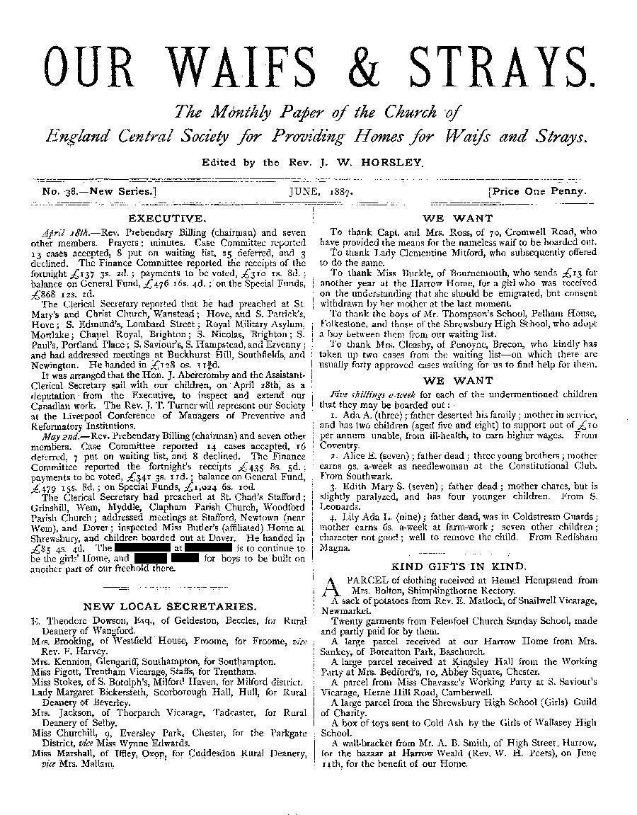Our Waifs and Strays June 1887 - page 1