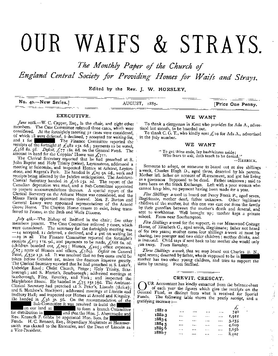 Our Waifs and Strays August 1887 - page 1