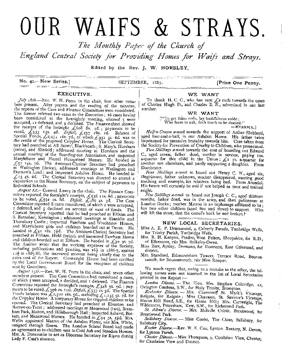 Our Waifs and Strays September 1887 - page 1