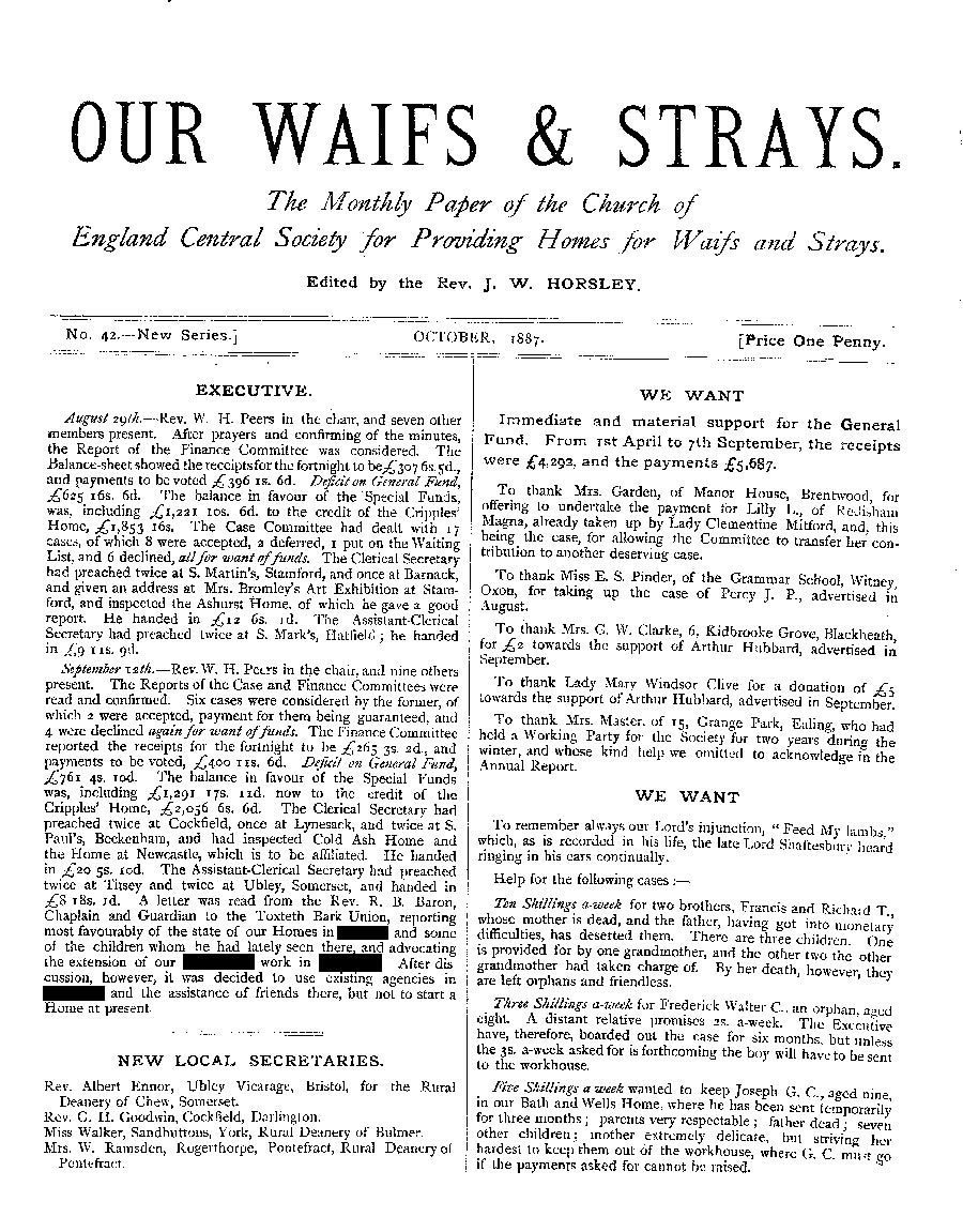 Our Waifs and Strays October 1887 - page 1
