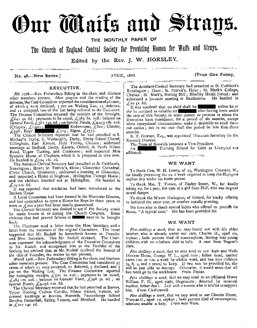 Our Waifs and Strays April 1888 - page 1