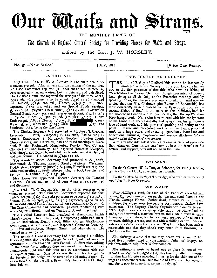 Our Waifs and Strays July 1888 - page 1