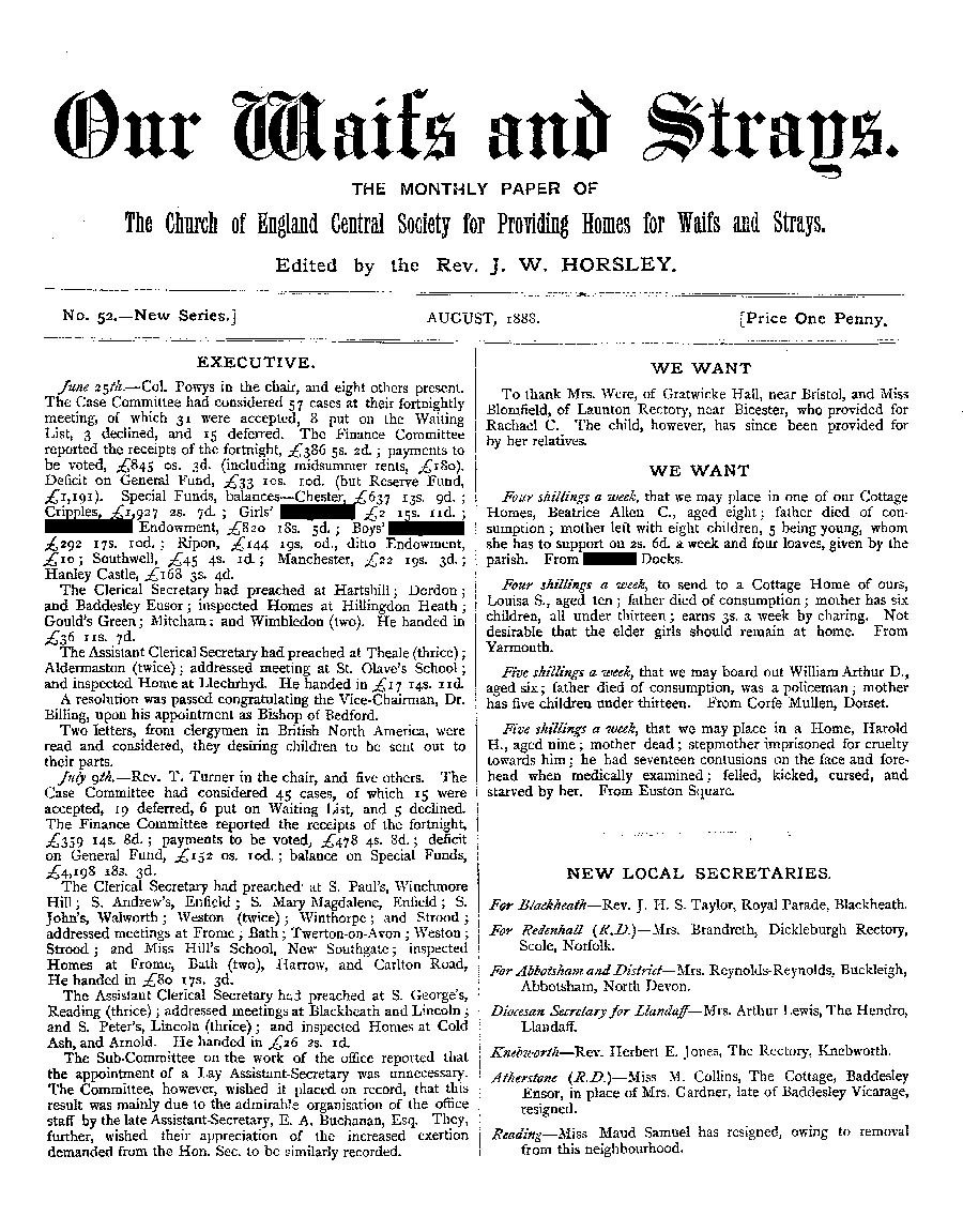 Our Waifs and Strays August 1888 - page 1