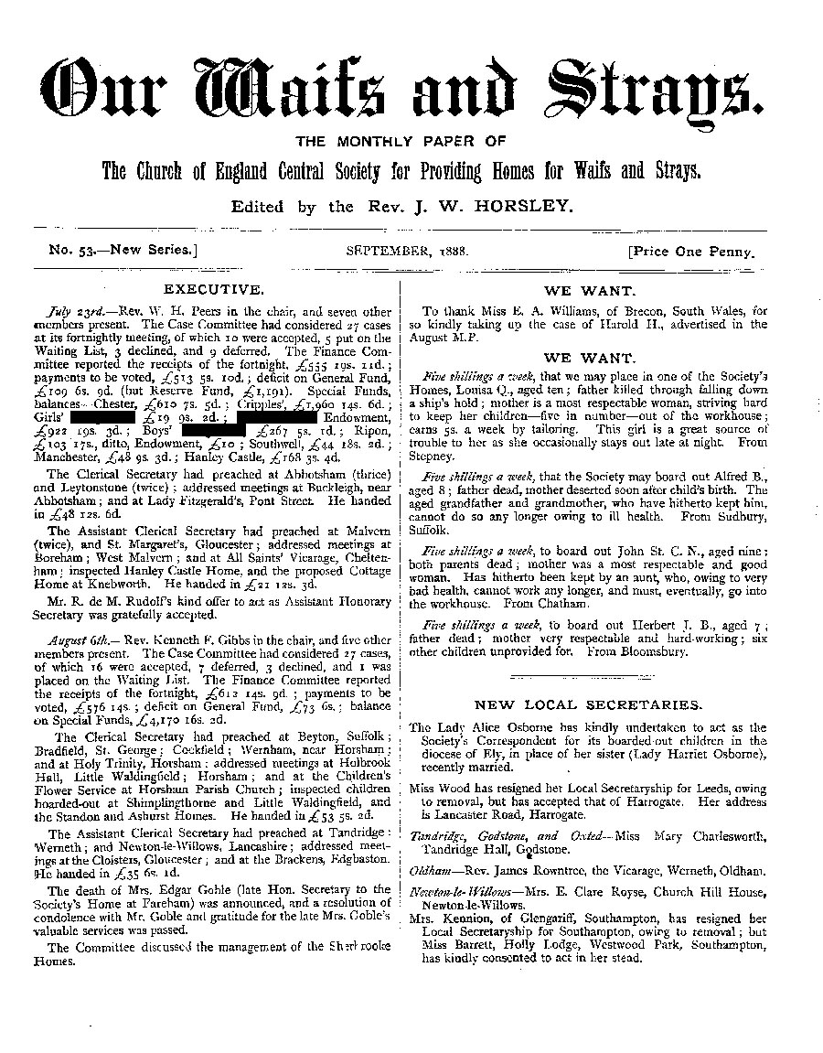 Our Waifs and Strays September 1888 - page 1