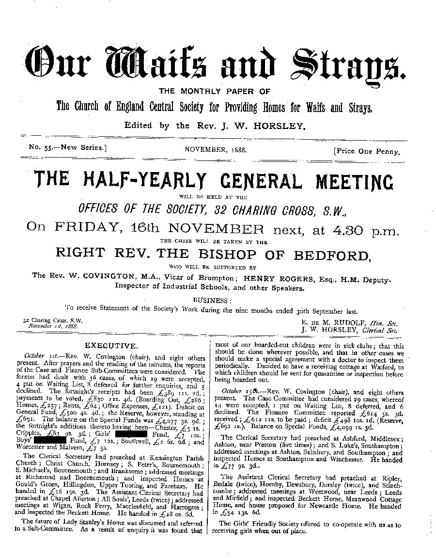 Our Waifs and Strays November 1888 - page 1