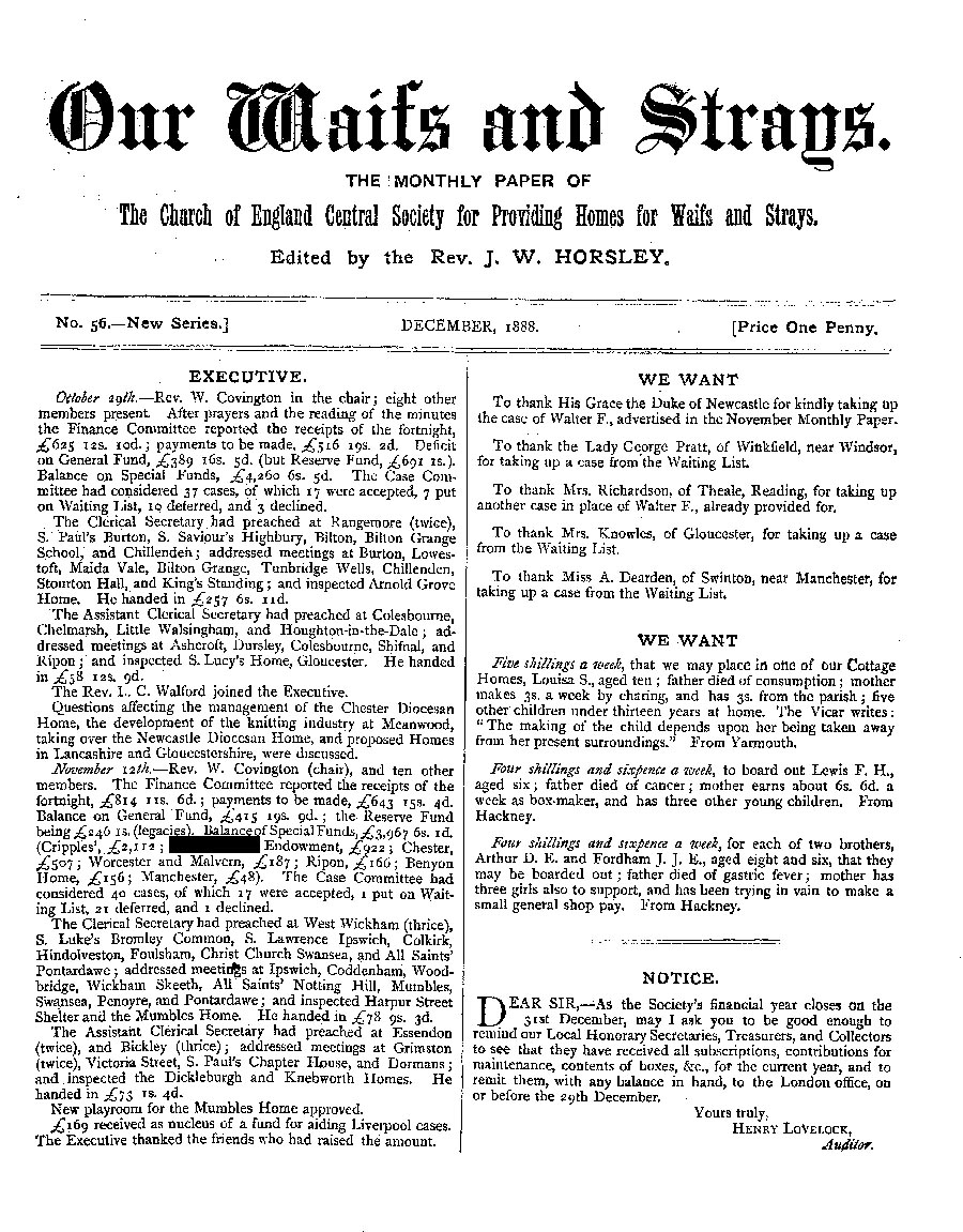 Our Waifs and Strays December 1888 - page 1