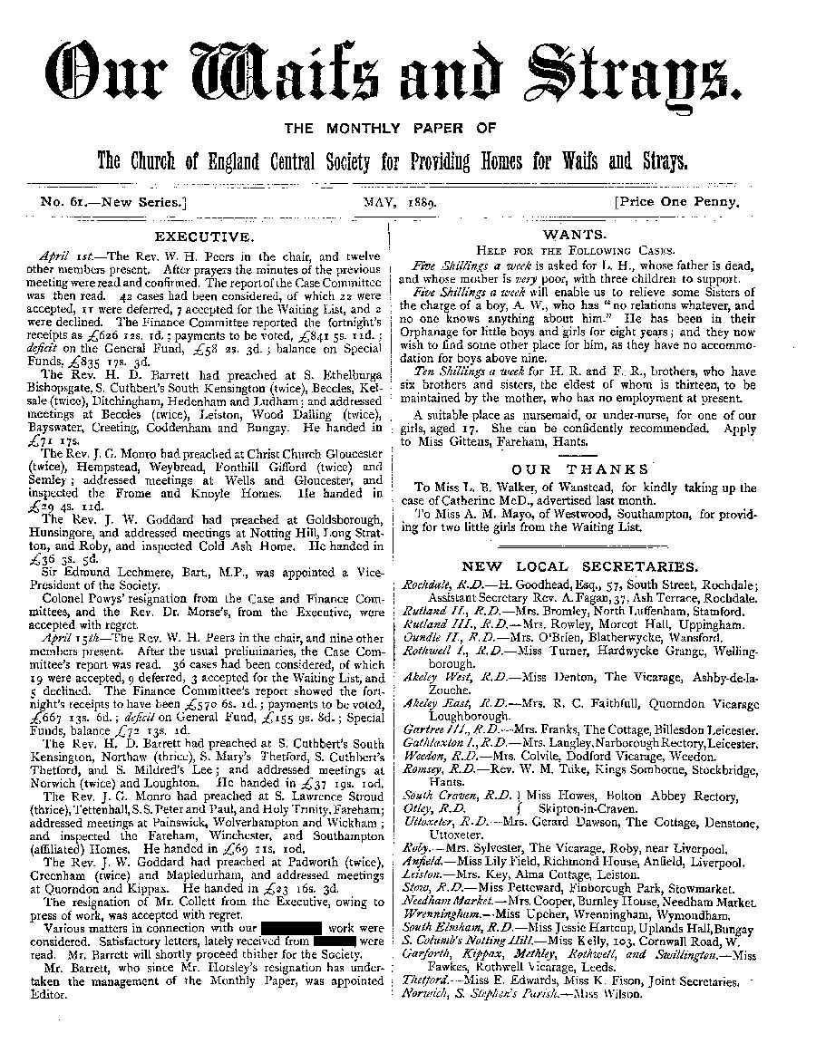 Our Waifs and Strays May 1889 - page 1