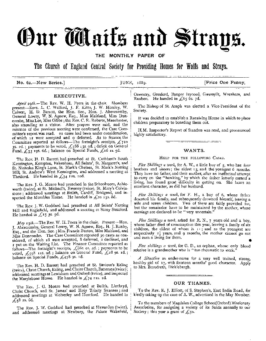 Our Waifs and Strays June 1889 - page 1
