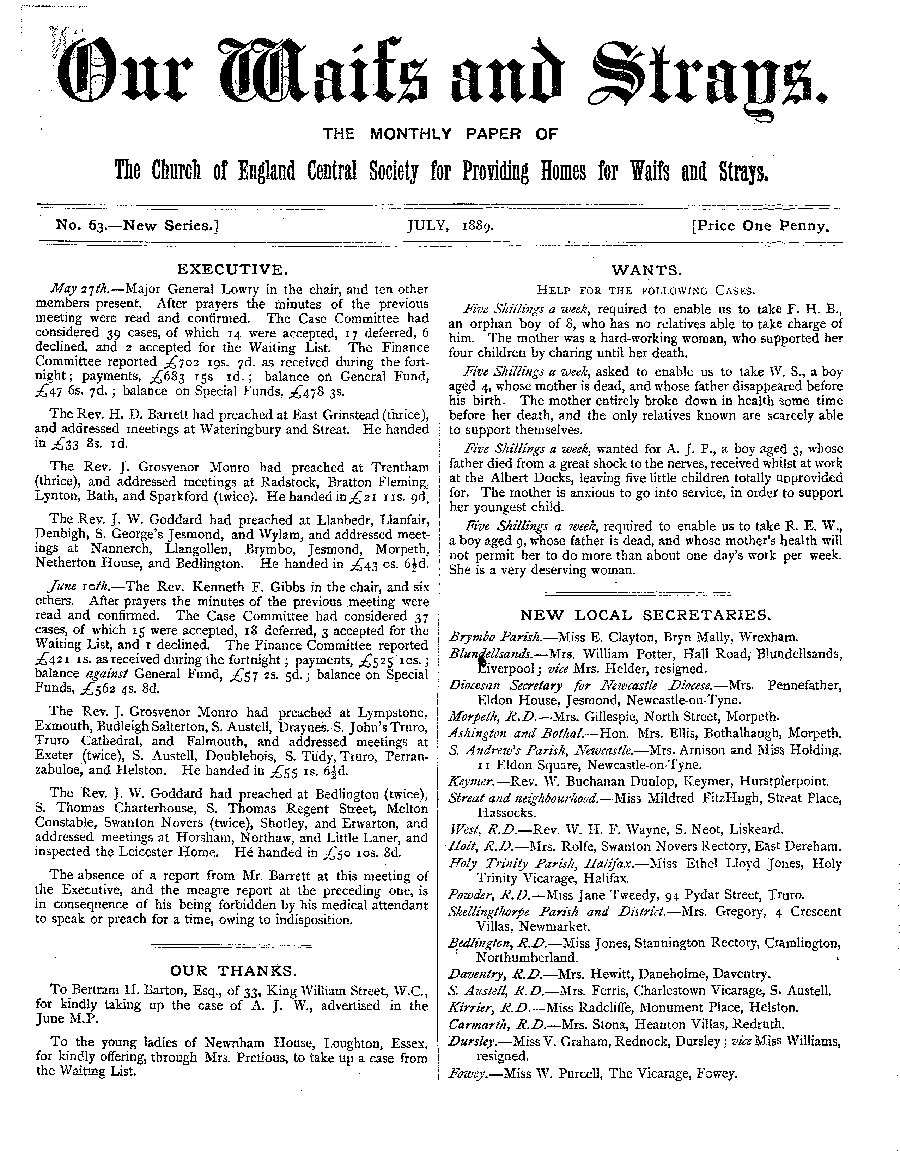 Our Waifs and Strays July 1889 - page 1