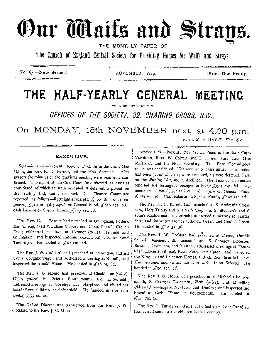 Our Waifs and Strays November 1889 - page 1