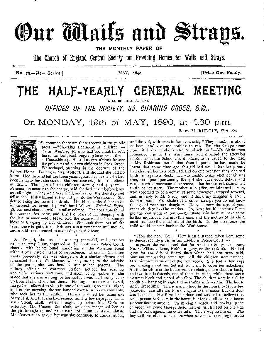 Our Waifs and Strays May 1890 - page 1